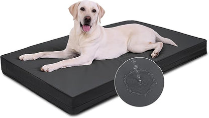 Vonabem Outdoor Dog Bed Waterproof Washable, XXL Large Crate Pad 48 Inch with Removable Cover, Leather Foam Pet Beds, Durable Anti-Slip Kennel Pad 47"x29" Black