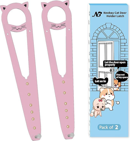 Cat Door Latch with Stabilizer, 7 Sizes Adjustable Cat Door Holder Latch to Keep Dog Out of Litter Box, No-Drill Alternative of Pet Gates and Interior Pet Door, Pink, 2 Packs