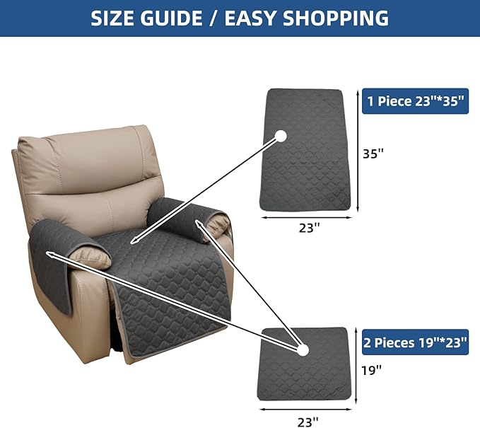 Eismodra Waterproof Recliner Chair Covers for Reclining Couch Slipcovers Seat Cushion,Anti-Slip Sofa Cover for Dogs Pets Furniture Protector Washable,Gray Set (3 Pieces)