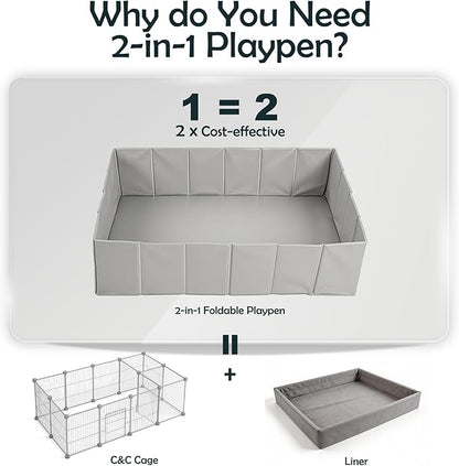 MEEXPAWS Small Animal Playpen, Foldable Guinea Pig Playpen for Indoors or Travel 40" x 28" x 13", Waterproof & No Assembly Portable Guinea Pig Enclosure, Plastic Rat Ferret Play Pen, Grey