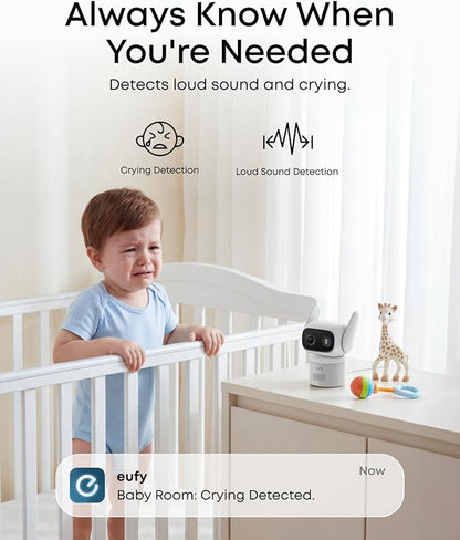 eufy Security Wired Cam C31 2-Pack, Indoor/Outdoor Camera, IP66, 360° Coverage w/Pan&Tilt, 24/7 Recording, Auto Tracking, No Subscription, Color Night Vision, AI Human/Vehicle/Pet/Cry Detection