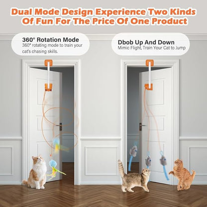 Rechargeable Electric Cat Teaser with Remote – Interactive Door Clip Teaser for Cats, 2 Motion Modes (360° Spin & Irregular Jumping), Smart Auto Cat Toy for Exercise & Fun (No Remote)(Orange)