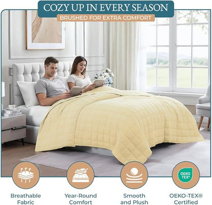 Casa Platino Pre-Washed Full Blanket – Ultra Soft Reversible Microfiber with Quilted Down Alternative Fill, Lightweight and Cozy for Everyday Use – Vanilla