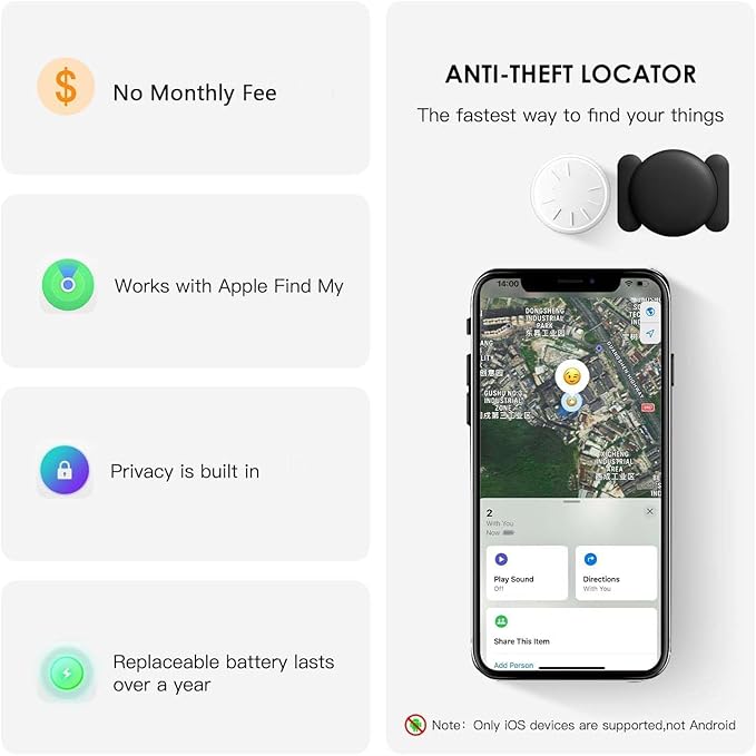 GPS Tracker for Vehicles, No Monthly Fee, 2 PCS Tracker Device for Vehicles, Real-Time Car Tracker, Work with Find My (iOS Only), Magnetic Mini Car Tracker Device Hidden with Waterproof Case