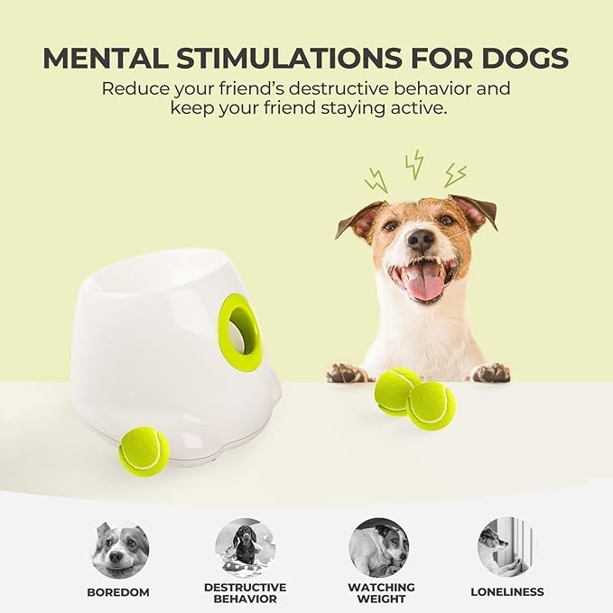 ALL FOR PAWS Automatic Dog Ball Launcher, Interactive Fetch Toy for Small to Medium Dogs, Rechargeable Pet Thrower Machine for Indoor & Outdoor Play, 3 Pcs 2-Inch Balls Included