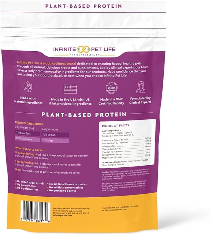 Infinite Pet Life Premium Calm & Comfort Peanut Butter Powder for Dogs- Anxiety Relief | Real Peanut Butter | 12.7 oz | Fireworks, Thunder, Stress