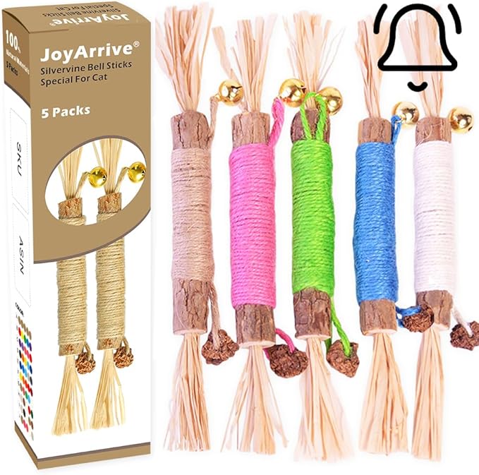 Natural Dried Matatabi Cat Chew Stick with Gall Fruit, Raffia Grass & Bell Ball Toys for Cat, Silvervine Sticks Interactive Catnip Toy for Teething & Entertainment(Size L Color G)