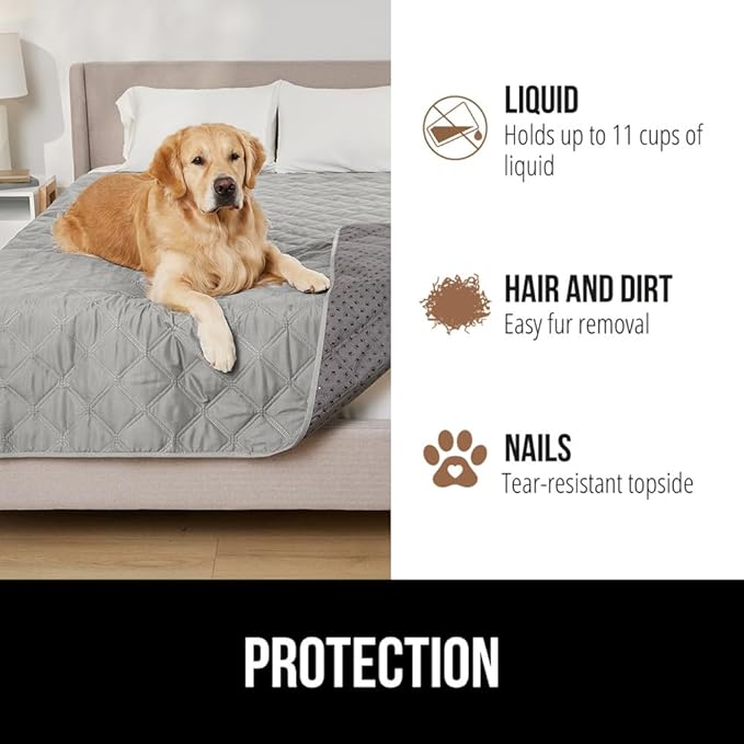 GORILLA GRIP Waterproof Dog Blanket 102x82, Leakproof Couch Cover for Dogs, Silicone Grip Backing, Protects Sofa, Sectional, Bed, Crate, Car & RV, Tear-Resistant Washable Senior Pet Blanket Light Gray