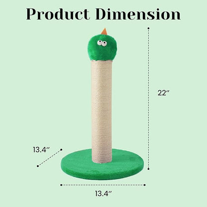 Cat Scratching Post for Small Space, 22'' Scratching Posts for Indoor Cats Adults, Extra Wide 13.4" Stable Base & Natural Sisal, Cute Cat Scratching Post with Short Plush Fabric for Indoor Cats, Green