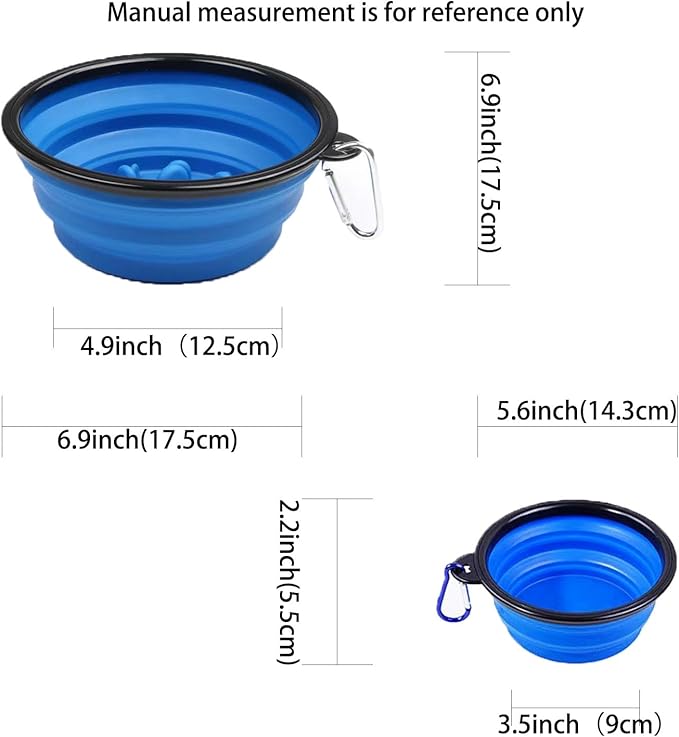 Pet Blue Collapsible Bowl Double Set - Slow Feeder Anti-Choke Bowl + Outdoor Portable,Foldable Dog Drinking,Slow Speed,Food&Dog pet Folding,Convenient,Foldable （Blue）