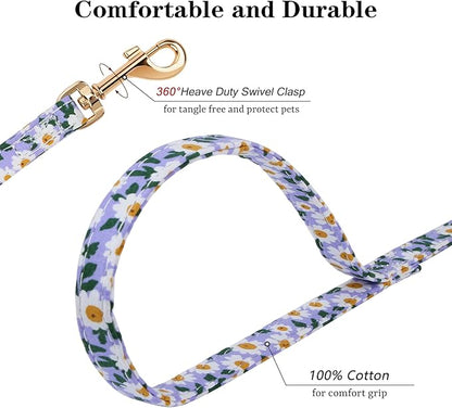 CHEDE No Pull Floral Pattern Dog Harness- Lightweight and Soft Harness, Adjustable Small Dog Harness and Leash Set, with Dog Leash, Suitable for Puppy Small and Medium-Sized Dog (XS, Purple Daisy)