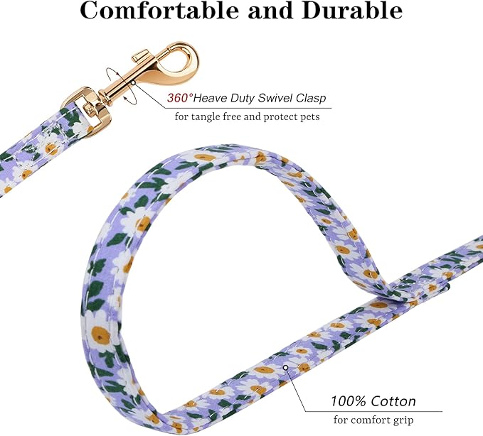 CHEDE No Pull Floral Pattern Dog Harness- Lightweight and Soft Harness, Adjustable Small Dog Harness and Leash Set, with Dog Leash, Suitable for Puppy Small and Medium-Sized Dog (M, Purple Daisy)