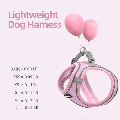 Solmoony Sparkly Medium Dog Harness and Leash Set, Step in Soft Light Puppy Vest, Breathable Reflective Pet Harness for Walking, Puppy Harness for Medium Dogs Cats (Pink, L)