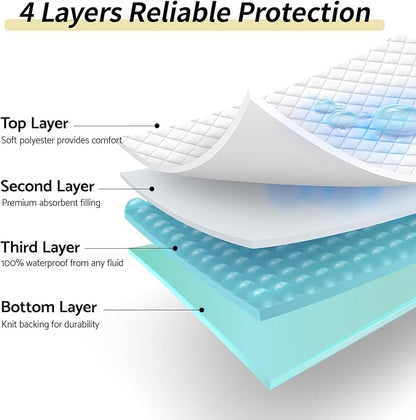 CoolShields Waterproof Bed Pads Incontinence Washable Reusable Bedwetting Mattress Protector Pad for Kids, Adults, Elderly, and Pets 34'' x 52'' (4 Pack)