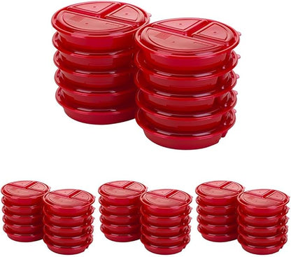 GoodCook Meal Prep Containers Set Microwave & Dishwasher-Safe Round Food Organizers with Labeled Compartments BPA-Free Food Storage Set with Snap Shut Lids Portion Control, 10-Pieces, Red (Pack of 4)