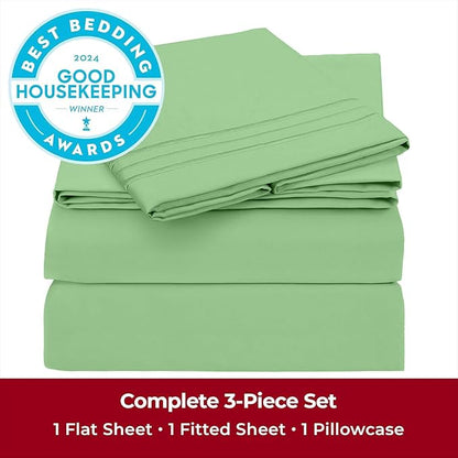 Mellanni Twin Sheets Set - 3 PC Iconic Collection Bedding - Hotel Luxury, Extra Soft, Cooling Bed Sheets - Wrinkle, Fade, Stain Resistant (Twin, Pistachio)