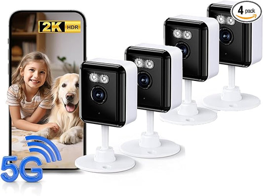 2.4/5GHz Home Cameras Indoor, 2K Security Camera Indoor for Dog/Pet/Nanny/Baby with US Phone App, AI Text Recognition, Smart Search, Color Night Vision,2 Way Talk Mini Cam,Human Detection,4 Packs