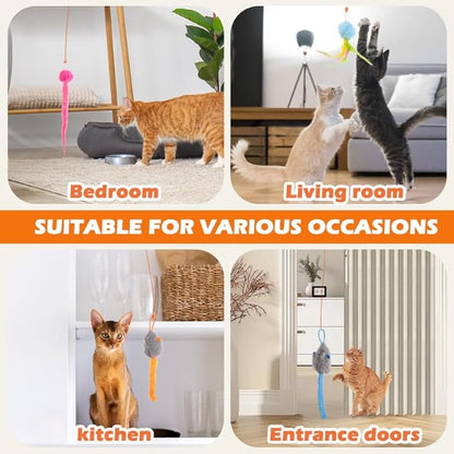 Rechargeable Electric Cat Teaser with Remote – Interactive Door Clip Teaser for Cats, 2 Motion Modes (360° Spin & Irregular Jumping), Smart Auto Cat Toy for Exercise & Fun (No Remote)(Orange)