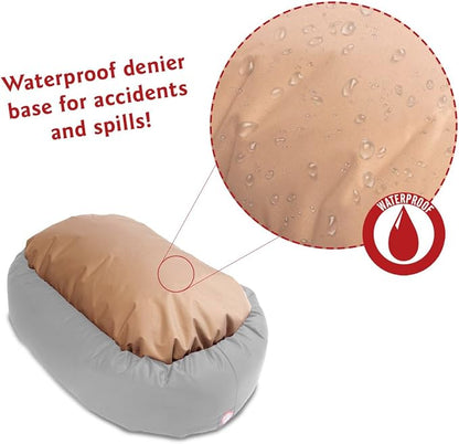 Majestic Pet 24 Inch Micro Velvet Calming Dog Bed Washable – Cozy Soft Round Dog Bed with Spine for Head Support - Fluffy Donut Puppy Mat 24x19x7 (inch) Small - Pearl