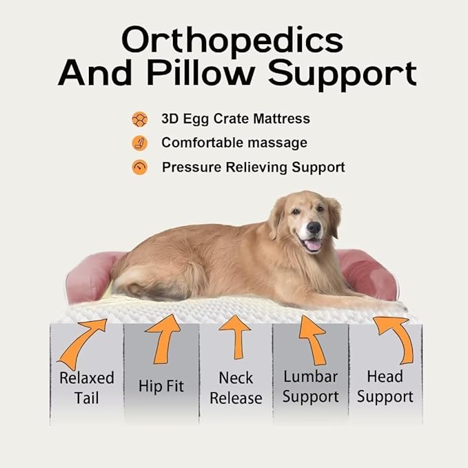 Dog Bed Medium Size Dog-Orthopedic Waterproof Bed for Dogs,Foam Couch Sofa with Washable Removable Cover & Non-Slip Bottom-Pink