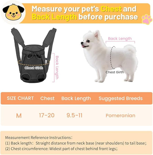 Inspack Dog Backpack Carrier/Cat Carrier, Adjustable Pet Front Carriers Travel Bag for Puppy Medium Dogs, Legs Out, Soft Ventilated Dog Chest Carry Backpacks for Hiking/Camping, 4-7 lbs, Black