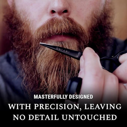 Ontaki Mustache Scissors - 5-Inch, Black - Bevel-Edge Precision & Beard Trimming Scissors - Complete Kit with Mustache Comb & Beard Comb