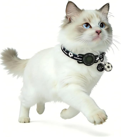 GPS Collar for Cats (Android Only) Pet Tracker, Soccer Style Smart Tag Compatible with Google Find My, Waterproof No Monthly Fee Cat Tracking Collar, Game Day Football Design for Pet Safety