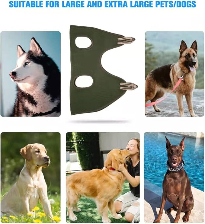 Kkiimatt 10 in 1 Dog Grooming Hammock Harness with Nail Clippers/Trimmer, Nail Hammock for Trimming, Grooming Sling Hange Holder for Extra Large Dogs (XXL/Under 120lb, Khaki Green)