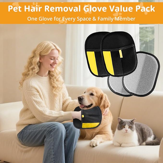 4 Pack Pet Hair Removal Glove,Efficient Pet Hair Remover for Dogs and Cats,Gentle Dog Hair Remover and Cat Hair Remover,Soft Pet Hair Remover Glove for Furniture and Clothing,Hair Removal Glove