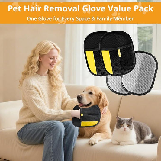 4 Pack Pet Hair Removal Glove,Efficient Pet Hair Remover for Dogs and Cats,Gentle Dog Hair Remover and Cat Hair Remover,Soft Pet Hair Remover Glove for Furniture and Clothing,Hair Removal Glove