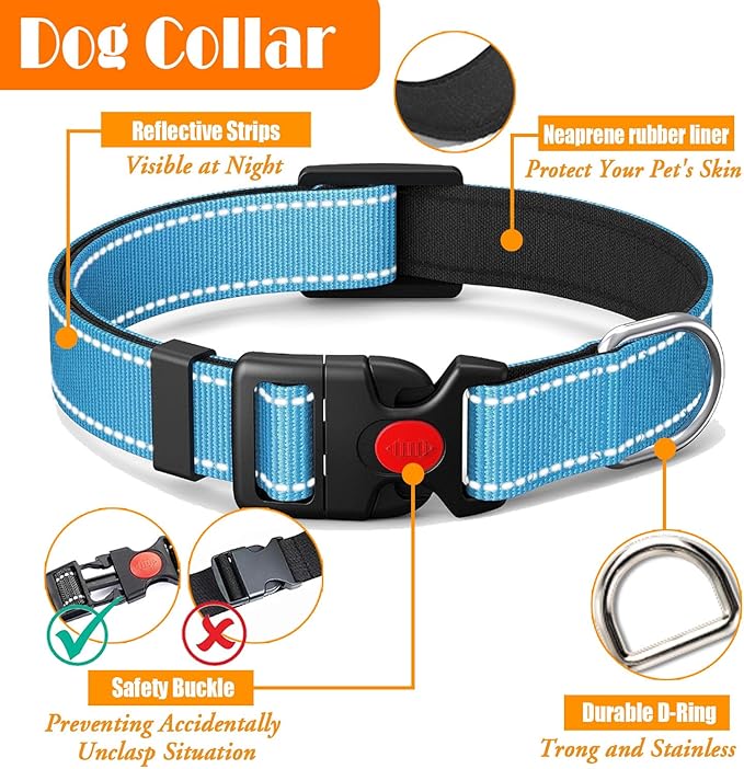 LOBEVE No Pull Dog Harness, Collar & Leash Set | Includes Dog Seat Belt, Collapsible Bowls & Poop Bag Dispenser. Ideal for Training, Walking, Hiking. Fits Small to Large Dogs(Blue-XL)