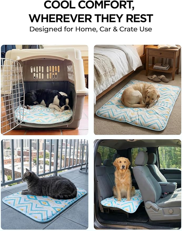 Dog Cooling Mat for Dogs & Cats, Soft Breathable Cooling Pad for Dog Bed, 30"x20" Self Cooling Crate Mat for Dogs, No Gel Washable Non-Slip Pet Cooling Mat Indoor Outdoor, Bohemia