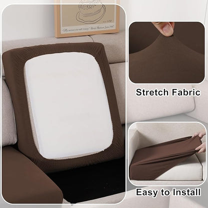 100% Waterproof Couch Cushion Covers, Replacement Sofa Cushion Covers, Stretch Individual Sofa Seat Cushion Slipcovers Furniture Protector for Kids Pets (3-Piece Sofa Cushion Cover, Chocolate)