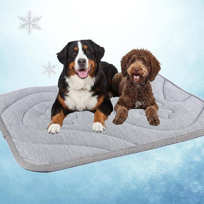 Dog Cooling Mat, Anti-Slip, Thick 3D Orthopedic Summer Pad for Dogs & Cats, Q-MAX > 0.5, Non-Toxic, Machine Washable, Chew-Resistant, Portable for Crate, Bed, Sofa, Car (Cool Grey, X-Large)