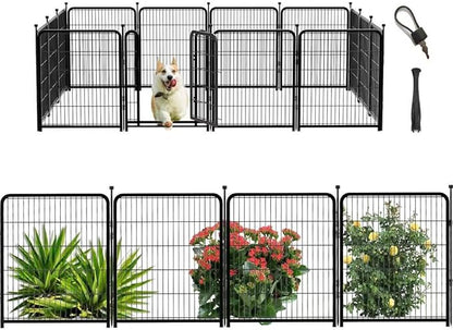 Getlay Dog Playpen 48inch 12 Panels, Puppy Playpen Indoors, Dog Fence Outdoor for Yard, Wide Door Low Threshold Garden Fence for Medium/Large Pets. Black Dog Pens Total 26.6 Ft(L)