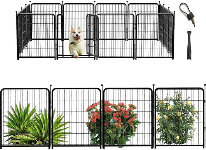 Getlay Tall Garden Fence, 36 in(H) 10 Panels Dog Fence Outdoor for Yard, Metal Dog Pen Heavy Duty Pet Puppy Exercise Pen for Rv Camping Garden Yard, Medium/Large Pets Fence Total 22.1 Ft(L)