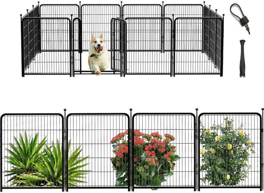 Getlay Tall Garden Fence, 36 in(H) 10 Panels Dog Fence Outdoor for Yard, Metal Dog Pen Heavy Duty Pet Puppy Exercise Pen for Rv Camping Garden Yard, Medium/Large Pets Fence Total 22.1 Ft(L)