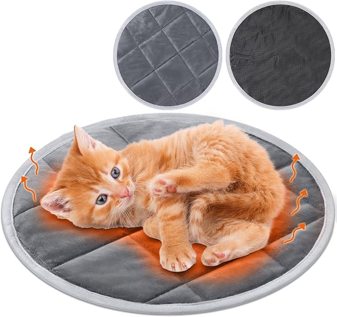 Drydiet 2 Pcs Self Warming Cat Mat Round Self Heating Pad Bed Reversible Machine Washable Heated Bed Anti Slip Warming Pad Pet Mat for Cat Crate Indoor Outdoor (Gray,12 Inch)