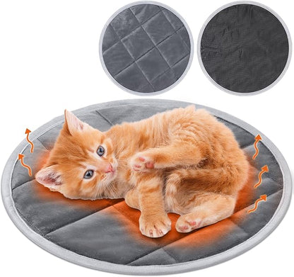 Drydiet 2 Pcs Self Warming Cat Mat Round Self Heating Pad Bed Reversible Machine Washable Heated Bed Anti Slip Warming Pad Pet Mat for Cat Crate Indoor Outdoor (Gray,12 Inch)