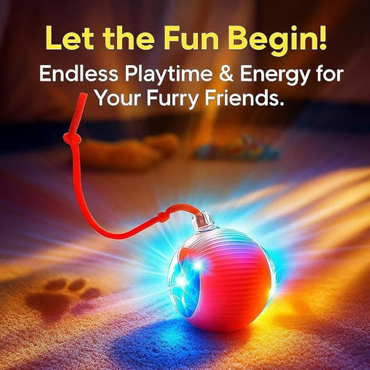 Interactive Cat Toys for Indoor Cats, Smart Automatic Cat Chase Ball Toy, Upgraded Speedy Tail Kitten Toy for Bored Indoor Adult Pets (Red)