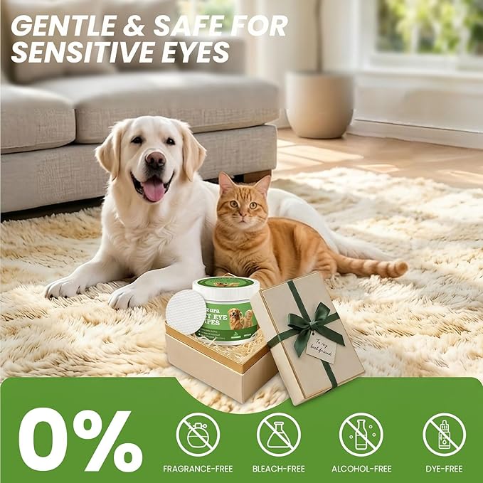 Dog Eye Wipes, Tear Stain Remover for Dogs & Cats - 100ct Hypoallergenic Pet Eye Cleaning Pads for Crust, Gunk & Discharge - Gentle Grooming Wipes for Sensitive Eyes, Wrinkles & Folds