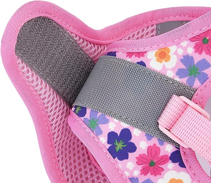 Small Dog Harness Cute Pink Flowers Step in Vest Harness Mesh Padded Soft Harness for Small Medium Dogs Cats