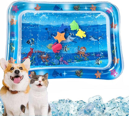 Thickened Cat Water Bed Sensory Playmat 27.16 x 19.68 in Square Sensor Cat Cooling Mat for Pets Playing Sleeping All Seasons