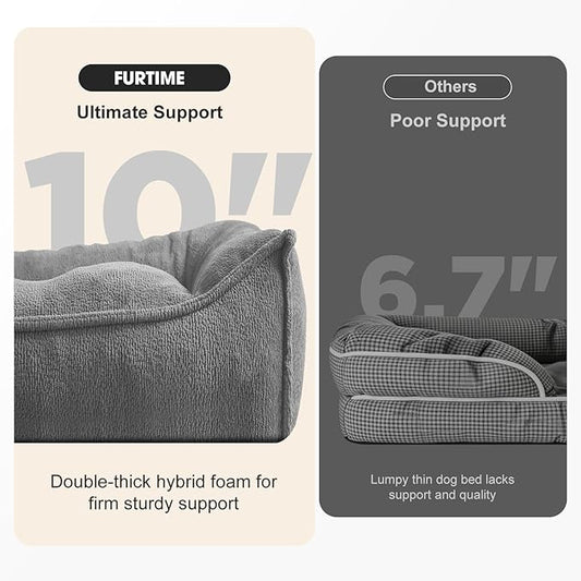 FURTIME XXL Orthopedic Dog Beds Large Sized Dog, Extra Thick Supportive Comfort Pet Sofa, Ergonomic Slant Dog Couch with Removable Washable Cover, Ultra Soft Surface & Non-Slip Bottom, Light Grey, 48"