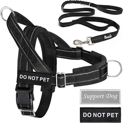 Lukovee No Pull Dog Harness & Leash Set - Heavy Duty Dog Vest Harness with Soft Padded for Medium Large Dogs, Adjustable Reflective Tactical Pet Harness for Easy Walk and Training (L, Black)
