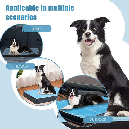 Orthopedic Outdoor Waterproof Dog Beds for Medium Dogs, Washable Pet Bed with Egg Crate Foam Pet Bed Mat for Crate and Removable Oxford Fabric Cover,36"x 26", Blue