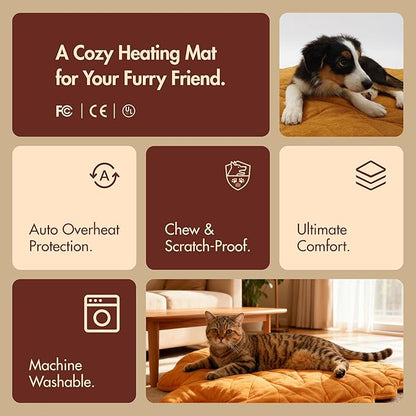 Vagascape Extra Large Dog Heating Pad Waterproof Electric Heated Cat Beds for Indoor Outdoor, Adjustable Temperature, Washable Yellow Leaf Shaped Cat Heating Pad Non Slip Bottom(47"X36")