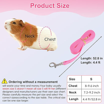Guinea Pig Harness and Leash，2packs Guinea Pig Clothes Baby Ferret Rats Hamster Soft Mesh Harness Leash for Decoration，Hamster Harness can be Adjusted to Any Size. (Pink + Purple)