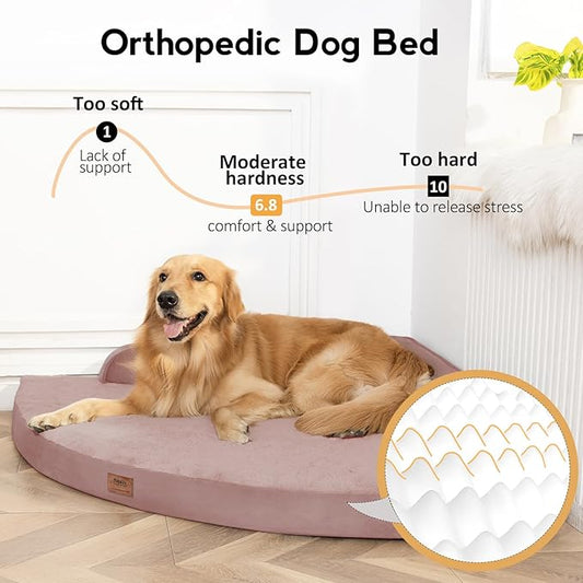 MEKIY Large Dog Bed - XL Orthopedic Egg-Crate Memory Foam Dog Beds with Removable Washable Cover, Waterproof Pet Beds with Non-Slip Bottom, Pink