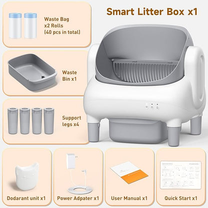 Automatic Cat Litter Box,Self Cleaning Litter Box for Multiple Cats with Open Top Design,App Control, Safety Protection,Ultra-Quiet,Easy Setup,Light Gray